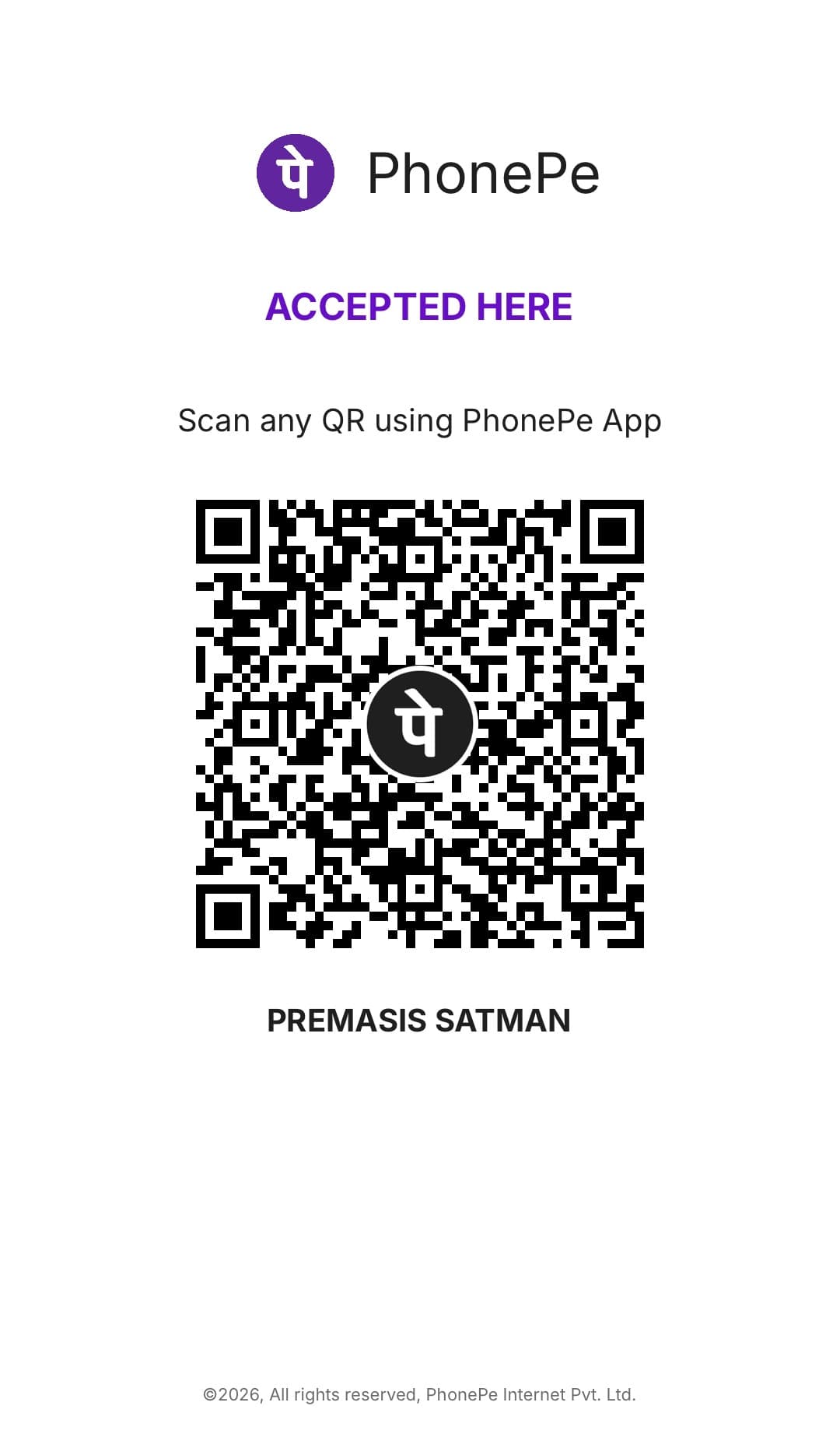 PhonePe QR code for Premasis Satman — pstoday@ybl